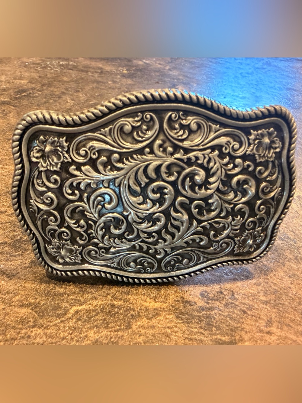 Western Floral Belt Buckle in Nickle